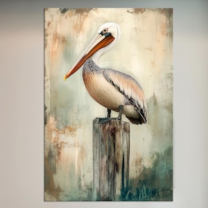 Pelican canvas wall art prints Bird wall art Pelican print Sea bird canvas Pelican painting Beach decor Housewarming gift Living room decor