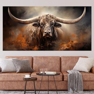 Texas Longhorn Bull Canvas Print: Farmhouse Wall Art