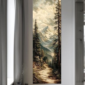 Handmade Mountain Forest Canvas Art Print: Long Vertical Landscape