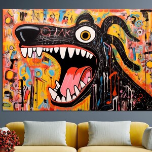 Dog Graffiti canvas wall art prints Abstract dog art Graffiti print Colorful canvas Street art print Housewarming gift Living room decor