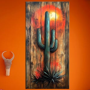 Saguaro Cactus Canvas Print: Southwestern Desert Art on Wood