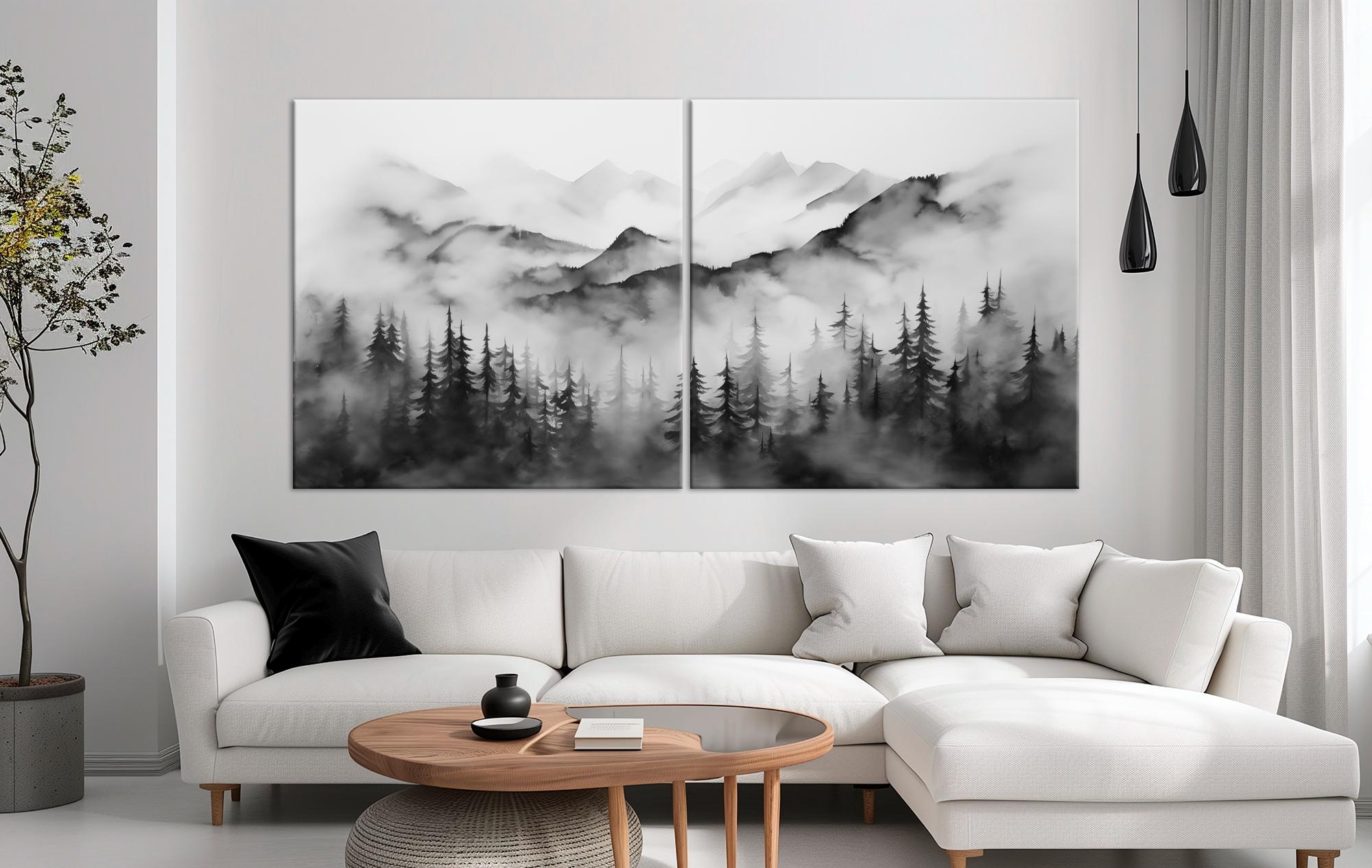 Foggy Mountain Canvas Art Print, Black & White Forest Landscape - Etsy