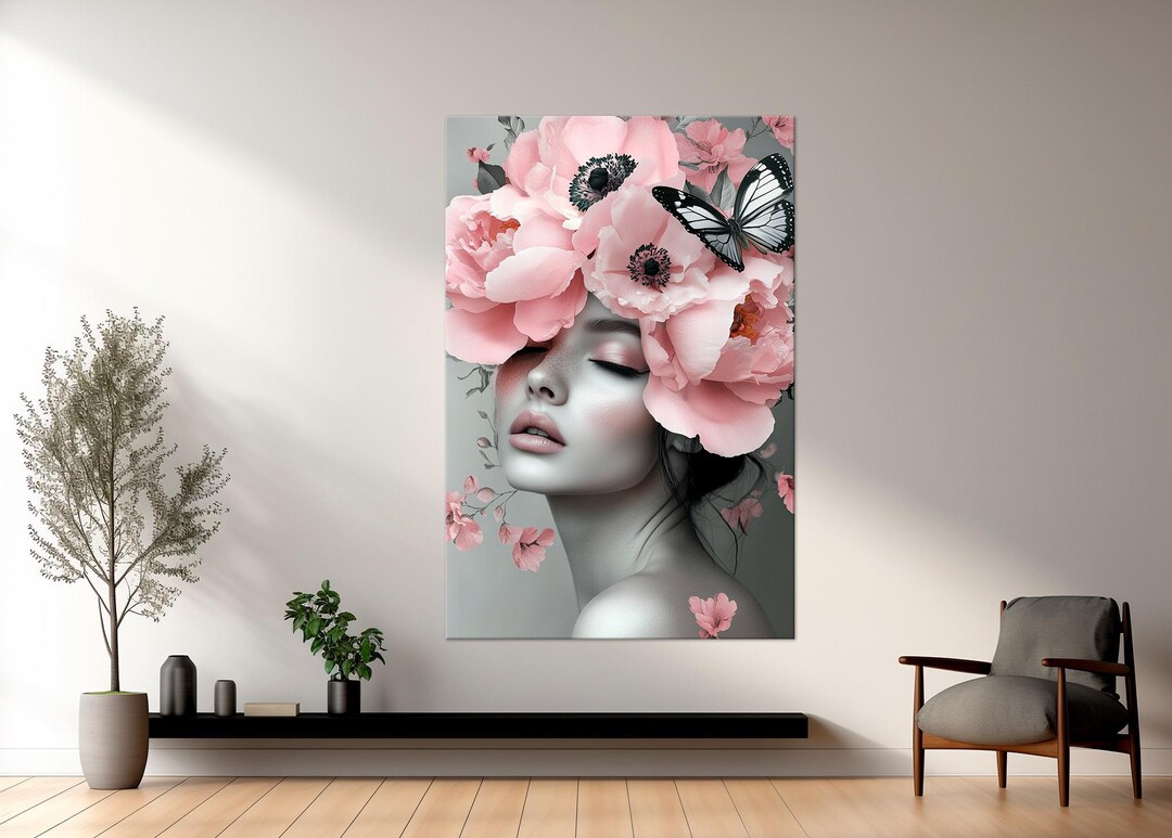 Floral Woman Portrait Canvas Print, Modern Wall Art - Etsy