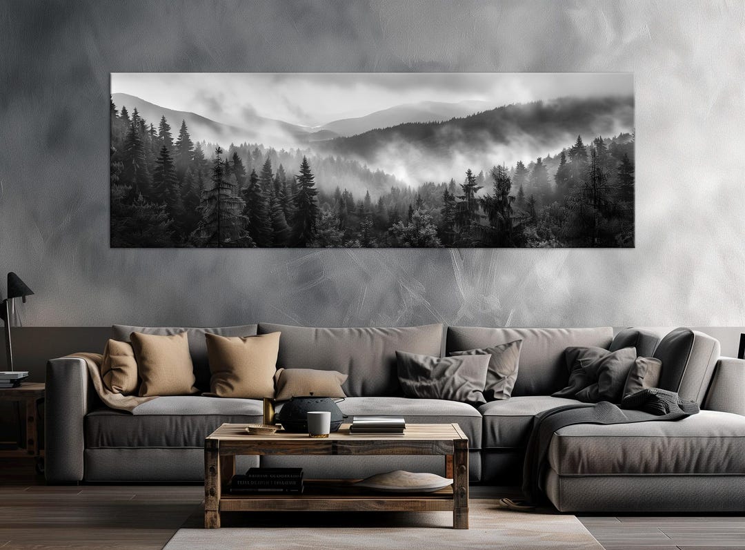 Misty Forest Canvas Wall Art: Black & White Landscape Print - Etsy