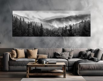 Misty Forest Canvas Wall Art: Black & White Landscape Print