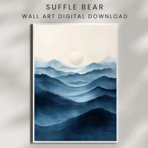 Blue Mountain Abstract Wall Art - Minimalist Landscape Digital Download for Home Decor - Modern Sky and Nature Print