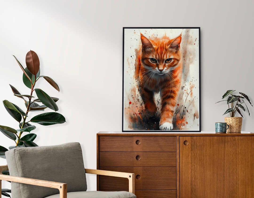 Ginger Orange Cat Walk, Orange Cat Digital Art Print, Orange Cat Print ...