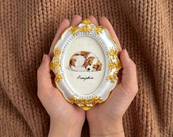 Hand-Painted Dog or Cat Memorial Portrait, Custom Remembrance Keepsake, Ornate Frame, Mother’s Day Gift