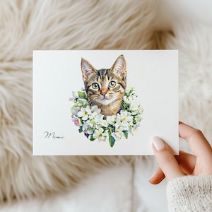 Retrato de mascota en acuarela personalizado con corona floral personalizada: pintura personalizada de perro y gato a partir de tu foto, un regalo único para los amantes de las mascotas.