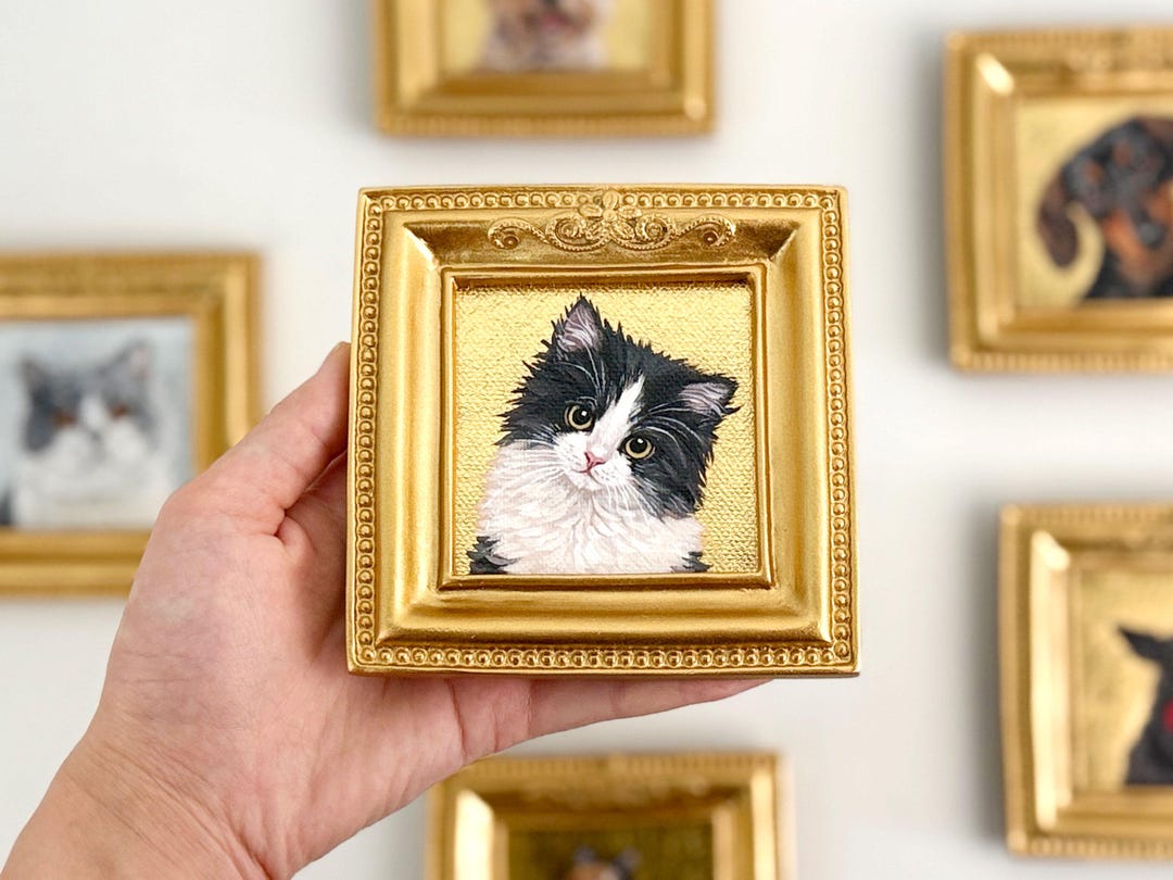 Custom Pet Portrait on Gold Foil, Pet Loss Gift, Original Framed ...