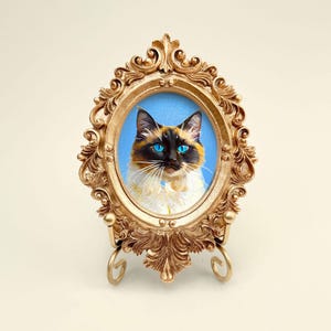 Mini Hand-Painted Acrylic Pet Portrait from Photo – Custom Dog, Cat & Other Pets in Vintage Gold Frame – Memorial or Gift
