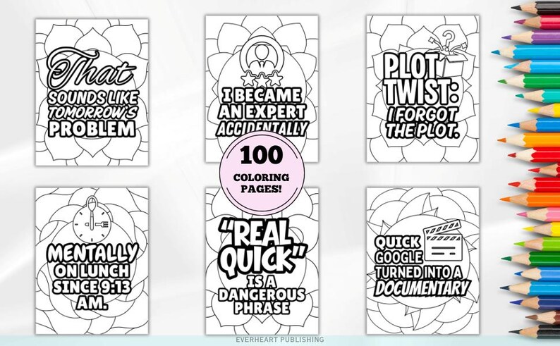ADHD Coloring Pages Bundle | 100 Funny Printable Adult Coloring Pages | Stress Relief PDF | Neurodivergent Gift | Instant Download image 2