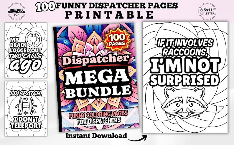 Dispatcher Coloring Pages Bundle – 100 Funny Stress Relief Pages for ...