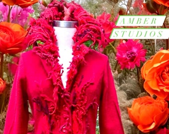 Custom boho Floral wearable art sweater Coat, Fantasy creative OOAK clothing, Goddess artisan made art to wear Amber Studios statement Coat