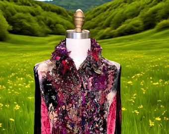 VELVET Art Fantasy Hand Perlen Ausbrenner Seidenjacke, tragbare Kunst Boho zweckentfremdete Kleidung, Spitzenblumen Bluse tragen.Größe XXL.Bereit zum Versenden