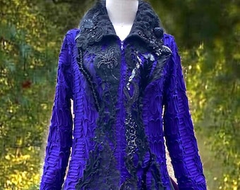 Victorian textured Plus size purple Coat, Fantasy style boho clothing, repurposed festival art to wear,refashioned eco couture.Ready to ship