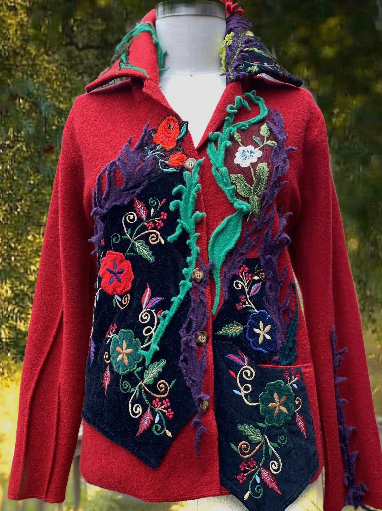 Floral Sweater Jacket Boho Art to Wear 
