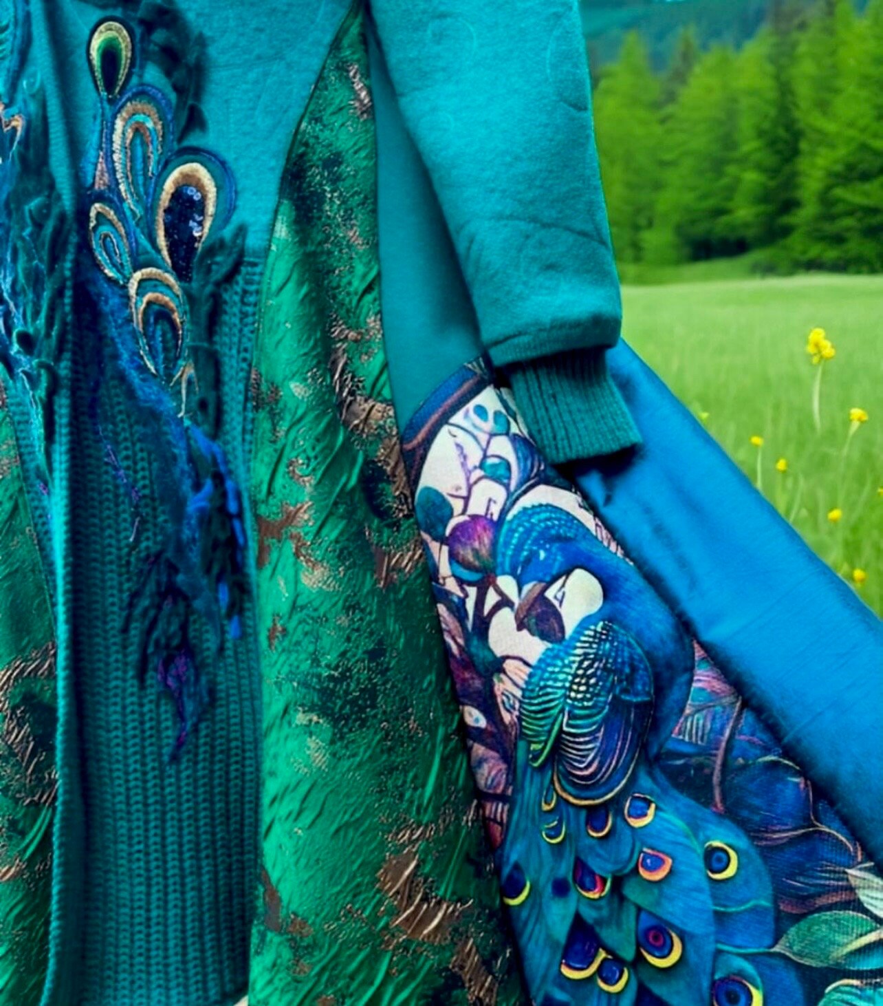 Peacock Fantasy Boho Wearable Art Sweater Coat,unique Colorful 