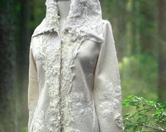 Wedding embroidered sweater Coat, Wearable Art boho Clothing, Size Large