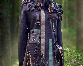 Abrigo Steampunk personalizado, ropa bohemia de fantasía, arte artístico único para vestir.