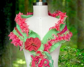 Boho Wool Silk Capalet: Felted Flower Fantasy Wrap