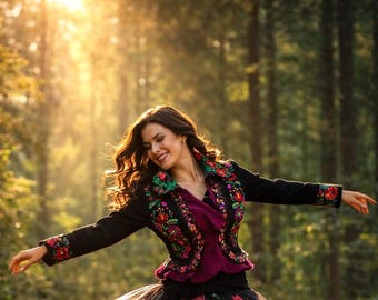Floral embroidered boho Jacket, Nomadic vintage inspired Gypsy style wearable art clothing, hippie OOAK dreamy romantic fashion. Size Smal.