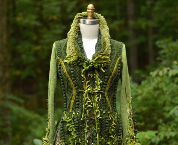 Reserved Sweater COAT patchwork bohemian fantasy green corset | Etsy