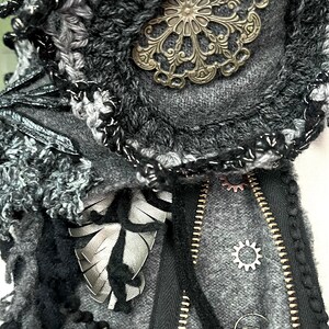 Long Steampunk military style art to wear SCARF boho OOAK unisex Victorian Gray Wrap hipster cosplay Post apocalyptic Shawl Capalet ruffle image 9