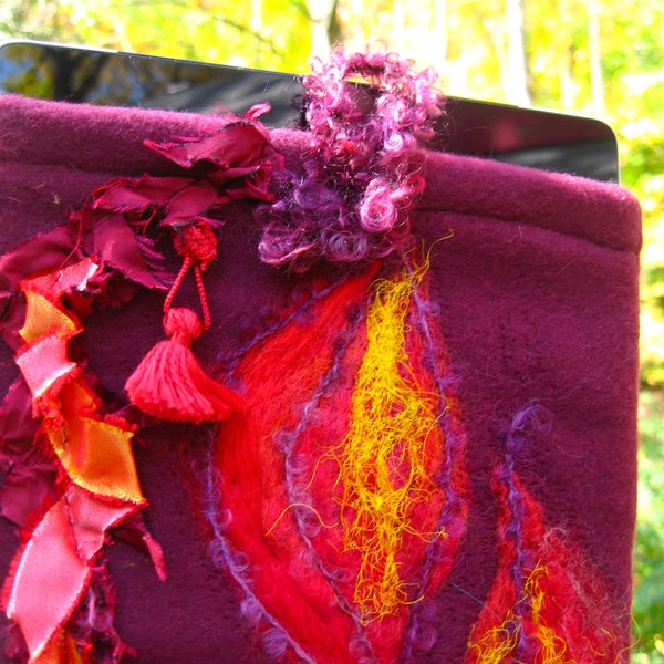 Boho Apple iPad Case/ Sleeve with needle felted details.