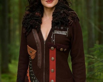 Steampunk Angel Wing Wool Coat: Upcycled Fantasy Jacket, Size M