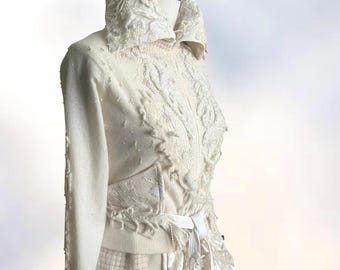 Ivory Lace Wedding Coat, Winter Fairytale Bridal Couture, S/M