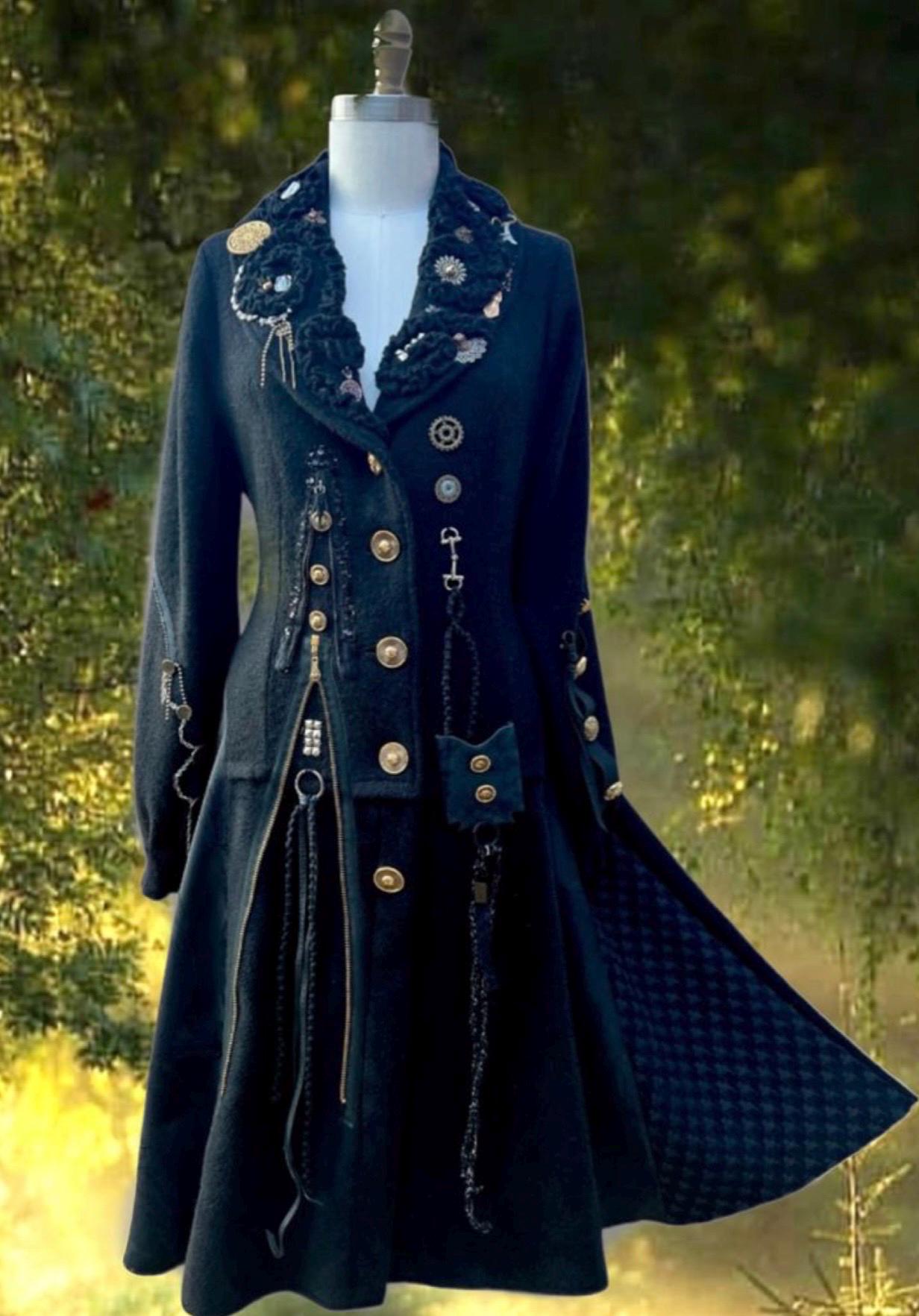 Custom Steampunk Steampunk OOAK Coat –  Victorian Gothic unique long Coat,  Cosplay Festival  Upcycled Fantasy Costume, eco couture garment