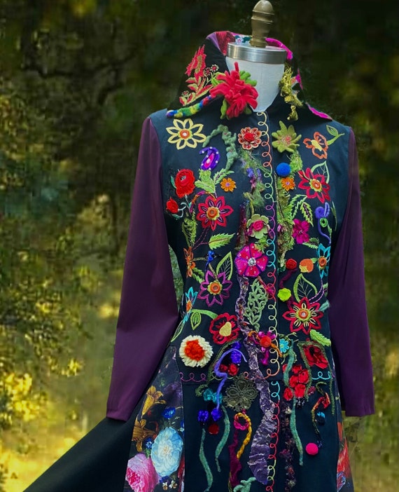 Bohemian floral COAT Art to wear OOAK refashioned fantasy | Etsy