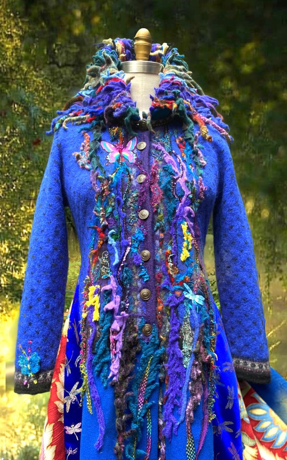 Bohemian Art to wear Butterfly sweater COAT romantic OOAK | Etsy