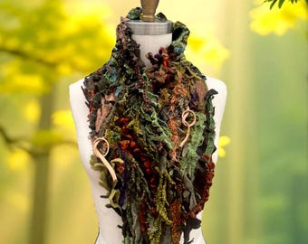 Long warm boho SCARF, Fantasy wearable art Amber Studios Wrap