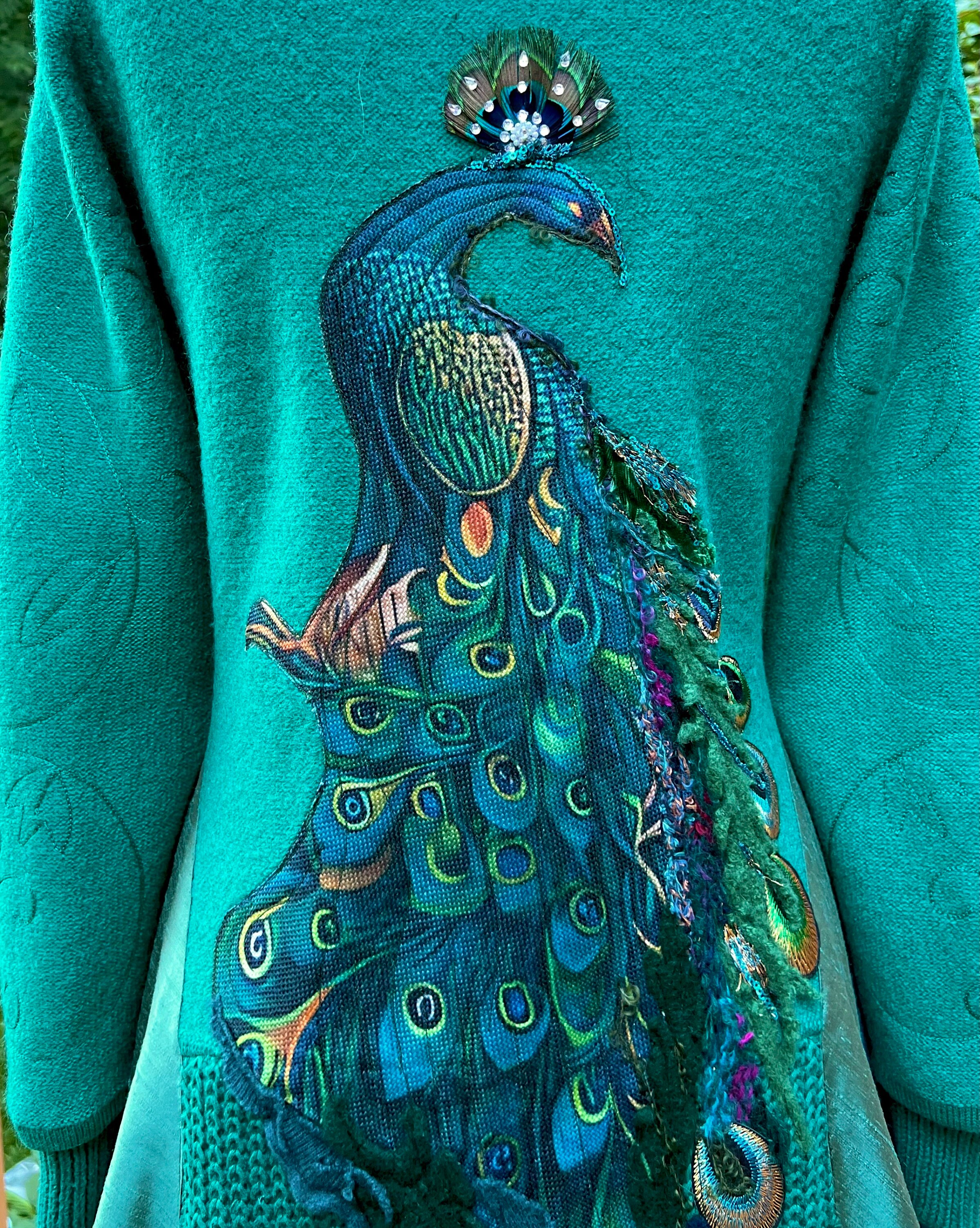 Peacock Fantasy Boho Wearable Art Sweater Coat,unique Colorful 