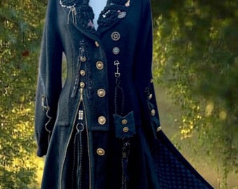 Custom Steampunk Coat, Fantasy boho clothing, OOAK artistic wearable art.