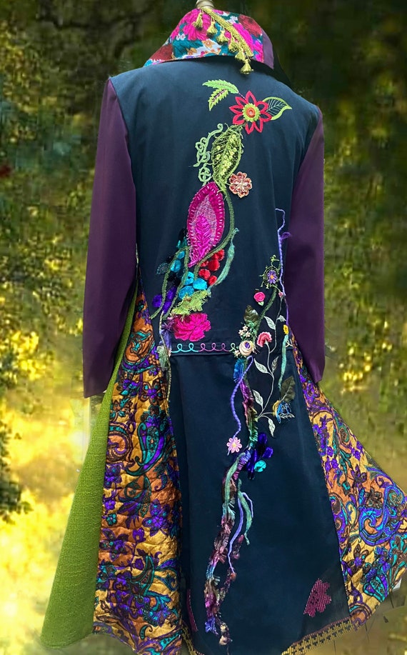 Bohemian Floral COAT Art to Wear OOAK Refashioned Fantasy - Etsy India Bohemian Floral COAT Art to Wear OOAK Refashioned Fantasy - Etsy India