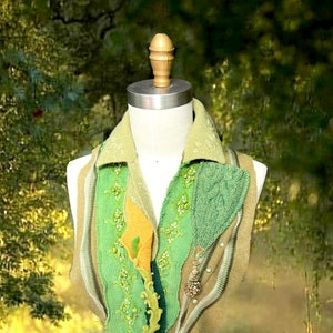Boho art to wear embroidered Scarf artistic long OOAK Fantasy Wrap wearable art unique artisan made capalet with a pocket and felt flower image 2
