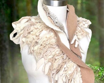Amber Studios long boho Scarf, Shawl with a ruffle and lace