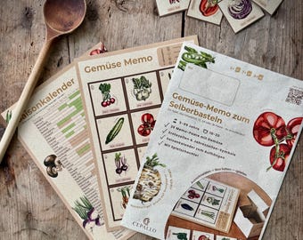 Vegetable Memory Game 36 Pairs | DIY Game with Card Box & Seasonal Calendar | Easter Gift | Seasons Learning Cards