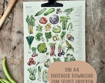 Vegetable seasonal calendar | print yourself | A4 | digital download