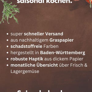 Saison Kalender Regional Gemüse Geschenk Schneller Versand Graspapier handillustriert