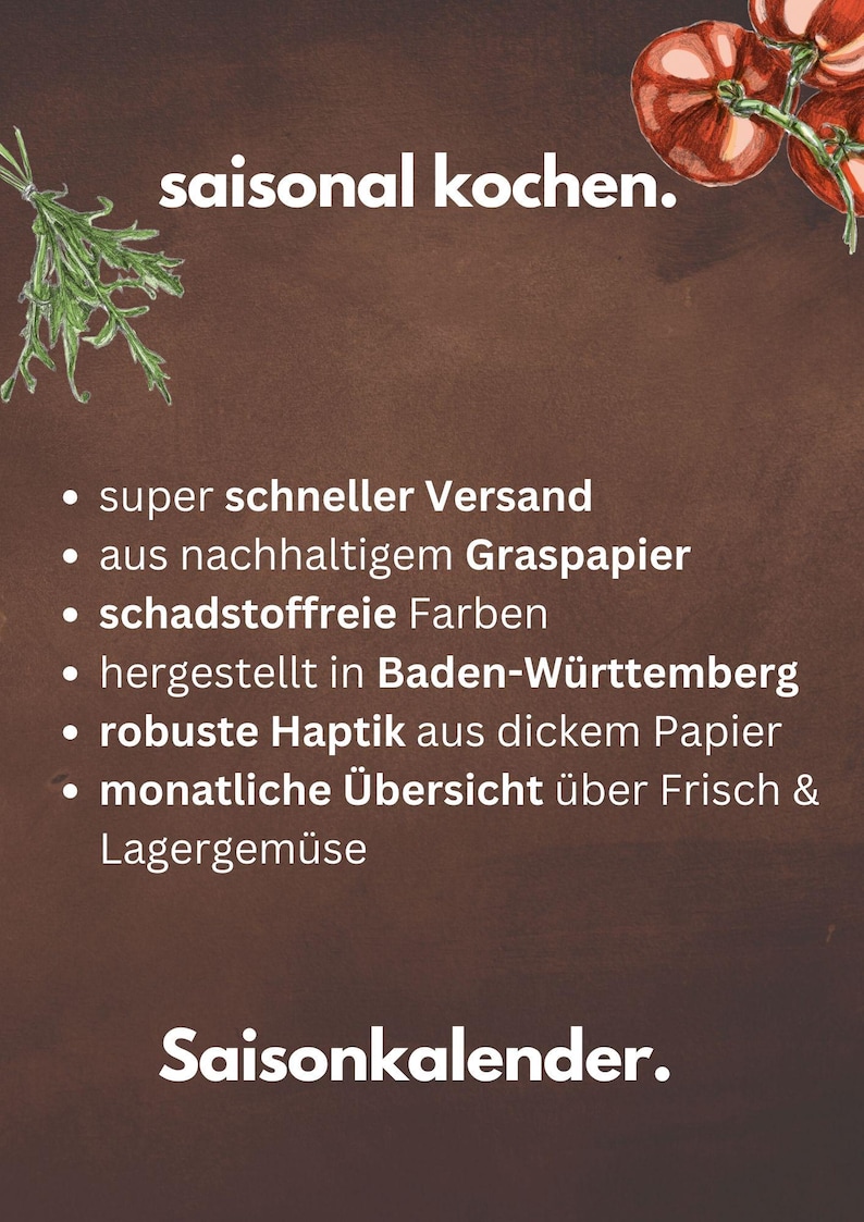 Saison Kalender Regional Gemüse Geschenk Schneller Versand Graspapier handillustriert