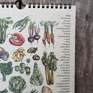 Colorful seasonal calendar, DIN A4 size | Fruits and vegetables | with 12 recipes | Mother's Day | Ring binding or staple | Without year image 4