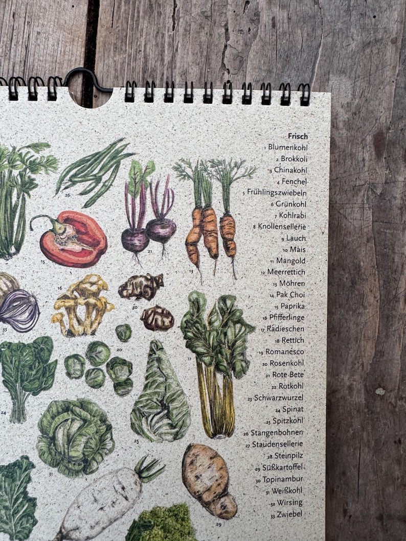 Colorful seasonal calendar, DIN A4 size | Fruits and vegetables | with 12 recipes | Mother's Day | Ring binding or staple | Without year image 4