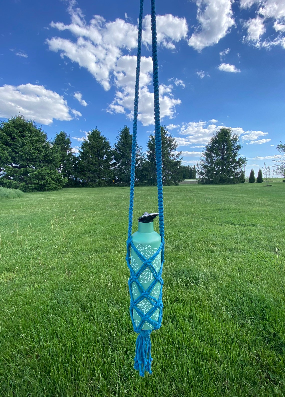 Macrame Water Bottle Holder / Boho Crossbody Bag Ocean Teal Etsy