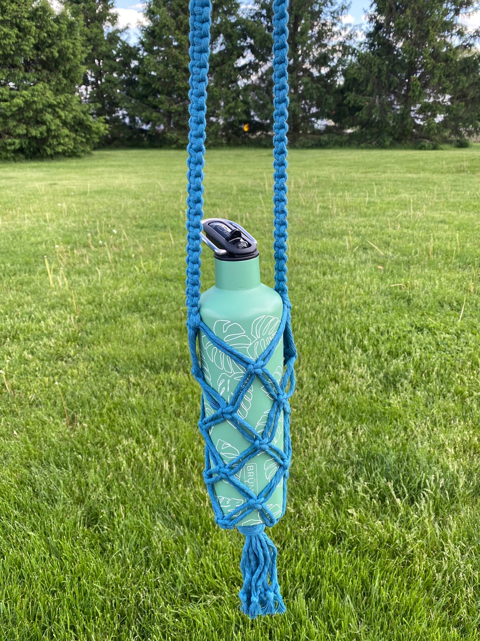 Macrame Water Bottle Holder / Boho Crossbody Bag Ocean Teal Etsy