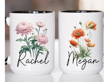 Personalized Floral Coffee Mug: Custom Name, Ceramic, 11oz or 15oz, Friends Gift