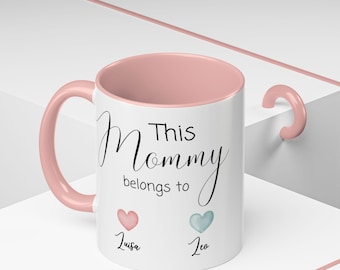 Mother's Day Mug: Custom Kids' Names - Pink or Blue Heart Design, Friends Gift